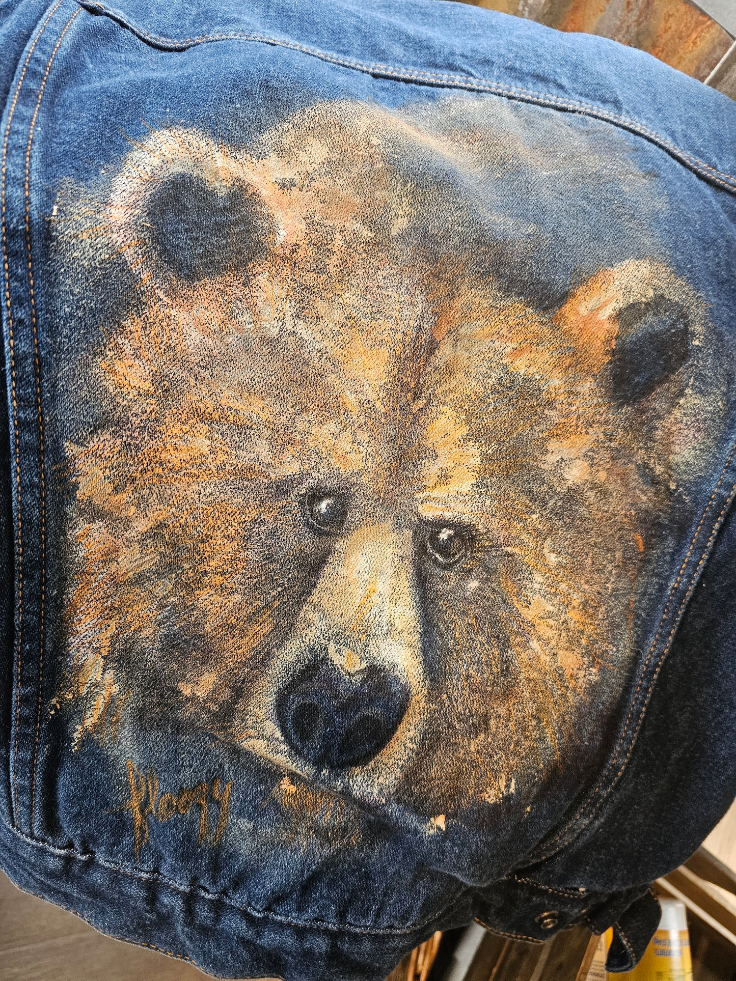 Vintage brown bear handpainted jacket